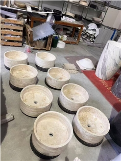 Round White Travertine Wash Basins