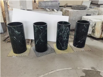 Verde Alpi Scuro Marble Pedestal Round Wash Basins