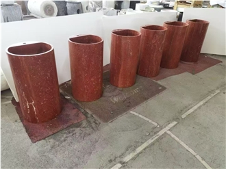 Red Travertine Pedestal Wash Basins