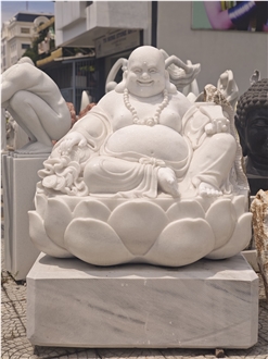 Viet Nam White Marble Happy Buddha Statue
