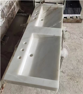 Guangxi White Marble Double Sink Bathroom Countertop
