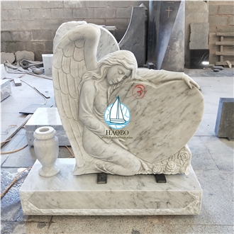 Carrarra White Marble Angel Carved Upright Headstones