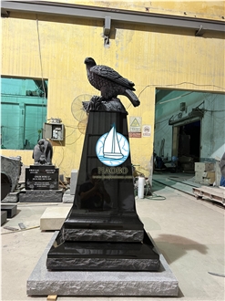 India Black Granite Carved Eagle Upright Headstones