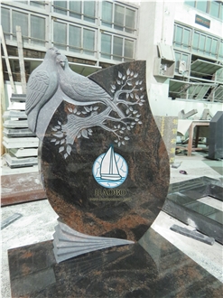 Paradiso Granite Dove Carved Headstone