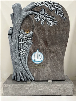 Paradiso Granite Tree Carved Headstone