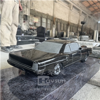 Black Granite Car Design Memorial Headstone With Blue Base
