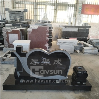 Black Granite European Style Cross Design Heart Headstone