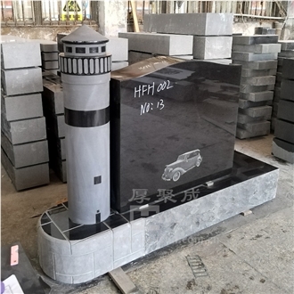Black Granite Lighthouse Monument With Etching