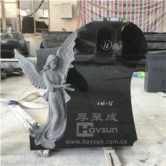 Black Granite Open Wing Fairy Angel Headstones