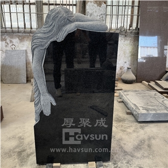 Black Granite Weeping Angel Memorial Monument