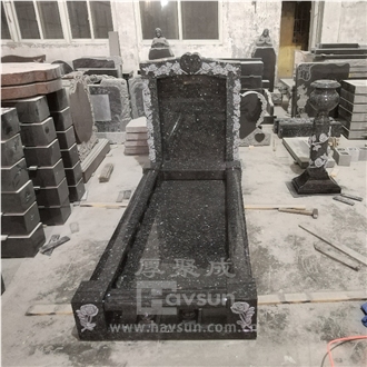 Blue Pearl Granite Carved Rose Tombstone
