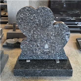 Blue Pearl Granite Three Hearts Upright Headstones