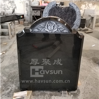 Carved Rose Black Granite Grave Memorial Headstone
