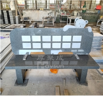 Dark Gery Granite Teddy Bear Memorial Bench For Cemetery