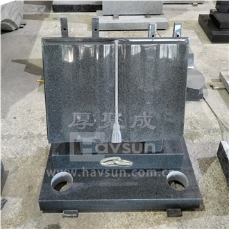 Dark Grey Granite Open Bible Tombstone