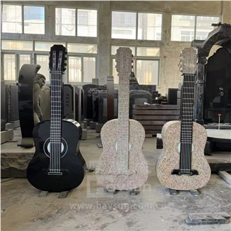 Granite Guitar Design Upright Headstone