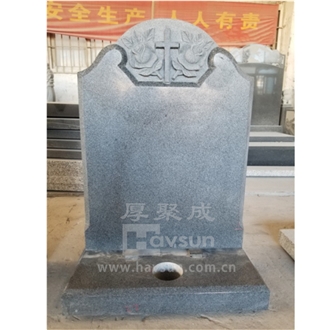 Light Gery Granite Carved Cross With Roses Single Headstone