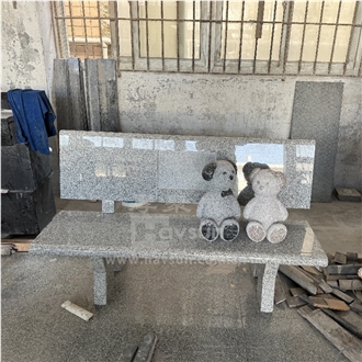 Light Gery Granite Park Bench Cemetery Bench With Bear