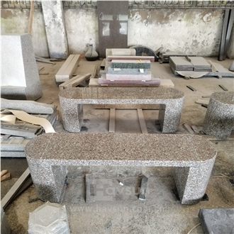 Pink Granite Stone Garden Bench For Outdoor