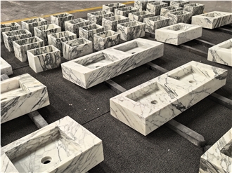 Italy Arabescato White Marble Double Sink Units