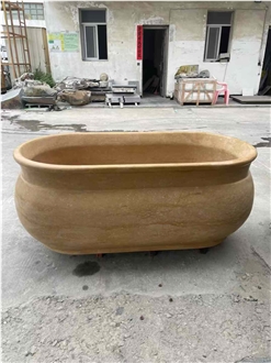 Beige Travertine Free Standing Bathtub
