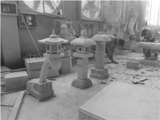 Garden Grey Granite Stone Lantern Lights