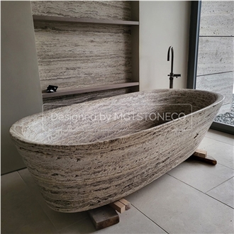 Marjan Silver Travertine Freestanding Bathtub