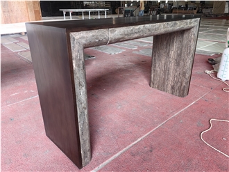 Goldtop Silver Grey Travertine Table