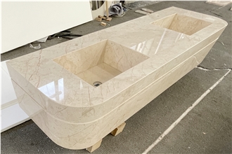 Golden Sunset Marble Curved Corner Vanity Unit