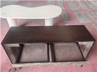 Custom Luxury Iran Silver Grey Travertine Desk Furniture