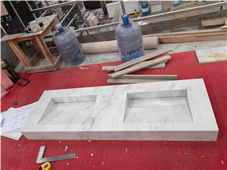 Greece Elba White Marble Double Sink Bathroom Countertop