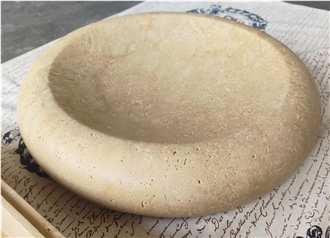 Turkey Beige Travertine Round Tray Home Decor Products