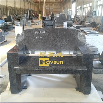 Bahama Blue Granite Carved Angel Monumental Bench