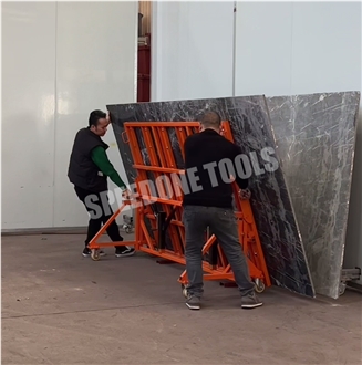 Slab Transport Cart With Multi-Directional Wheels On Table