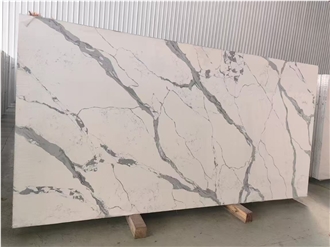 Calacatta White Quartz Slabs Marble Vein Artificial Stone