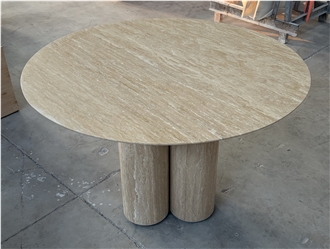Classic Beige Travertine Round Dining Table