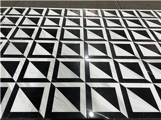 Volakas White&Nero Marquina Waterjet Cut Pattern Medallions