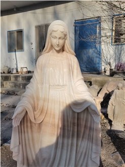 Sunset Glow Red Marble Lady Of Medjugorje Sculpture