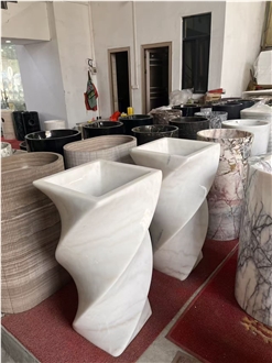 Guangxi White Marble Freestanding Pedestal Wash Basins