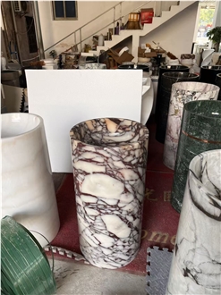 Polished Calacatta Viola Marble Pedestal Basin