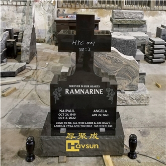 American And Canada Style Black Granite Cross Headstone