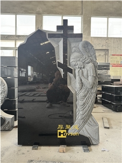 Russian Style Angel With Orthodox Cross Memorial Headstone