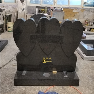 Three Big Hearts Granite Headstone For 3 Person