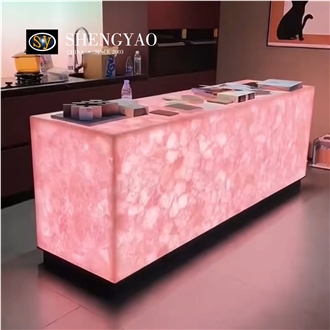 Backlit Pink Crystal Translucent Rose Quartz Semiprecious Stone Island Tops