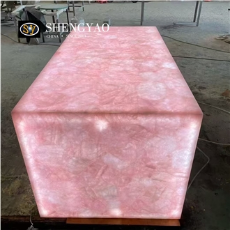 Solid Pink Crystal Quartz Translucent Semiprecious Stone Kitchen Bar Tops