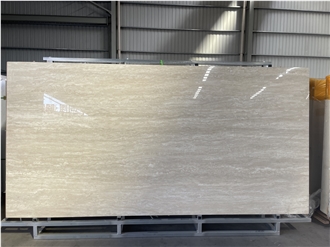 Roman Travertine Texture Sintered Stone Slabs Glossy Polished