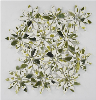 Terrazzo Daisy Flower Pattern Mosaic Tiles Waterjet Cut