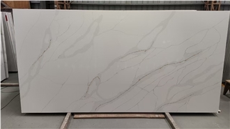 Super White Calacatta Gold Quartz Slabs- Premium
