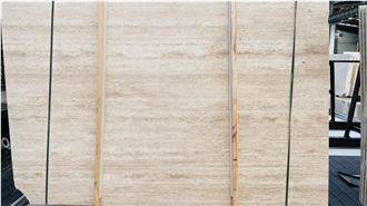 Super White Travertine Vein Cut Polished Slabs