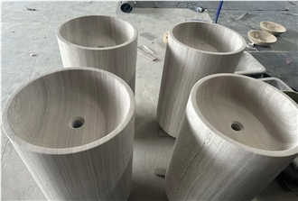 Wooden White Marble Pedestal Wash Basins